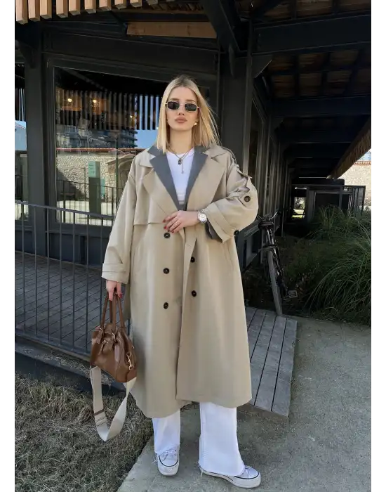 Mudo Taş Apolet Detay Premium Kalite Astarlı Trençkot