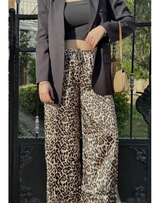 Nivy Gold Leopar Saten Pantolon