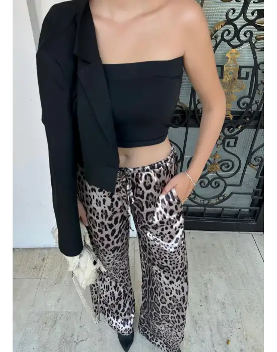 Nivy Saten Leopar Pantolon