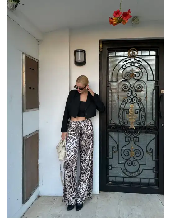 Nivy Saten Leopar Pantolon