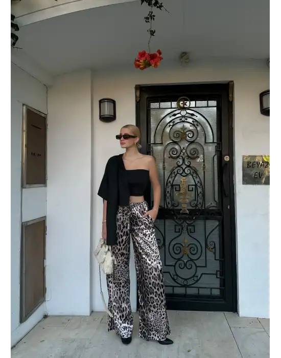 Nivy Saten Leopar Pantolon