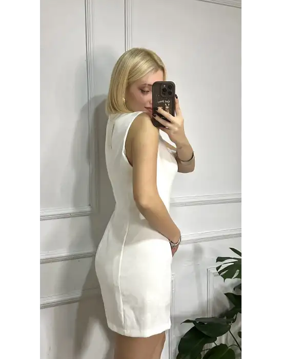 Nona Beyaz Kare Yaka Çan Mini Elbise