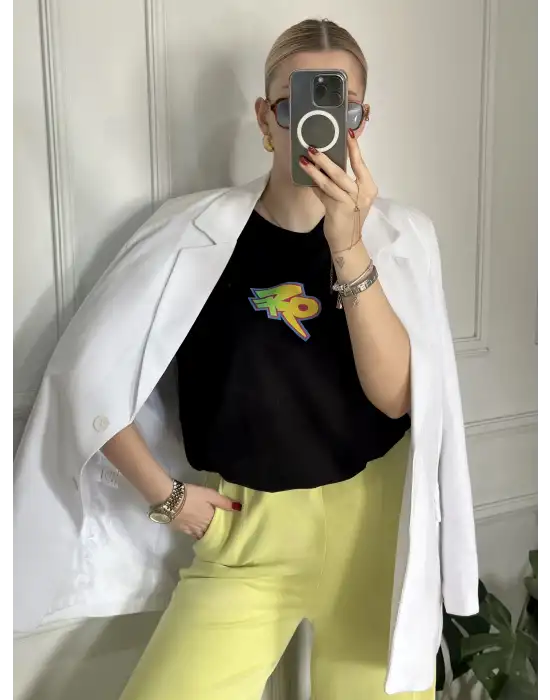 Off Baskılı Bisiklet Yaka %100 Pamuk Orijinal Marka Oversize Tshirt