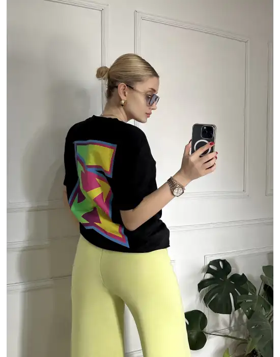 Off Baskılı Bisiklet Yaka %100 Pamuk Orijinal Marka Oversize Tshirt