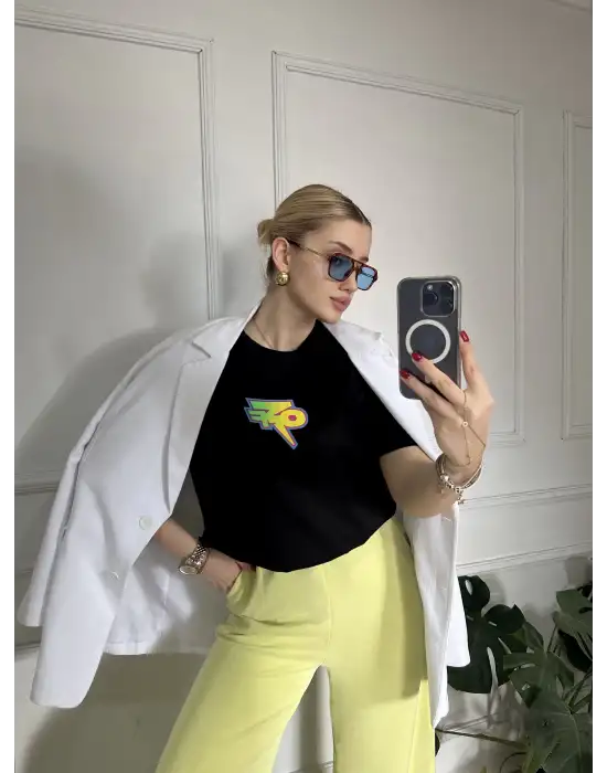 Off Baskılı Bisiklet Yaka %100 Pamuk Orijinal Marka Oversize Tshirt