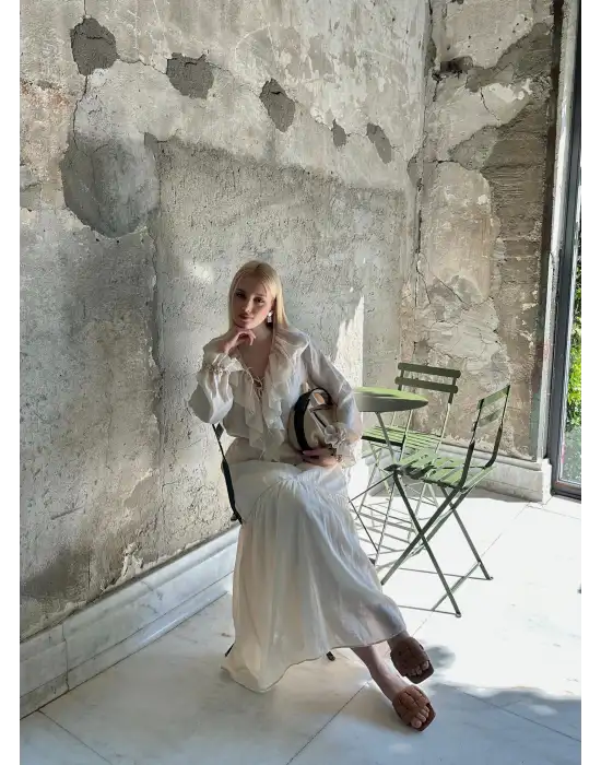 Olivette Fırfırlı Premium Astarlı Tam Boy Elbise