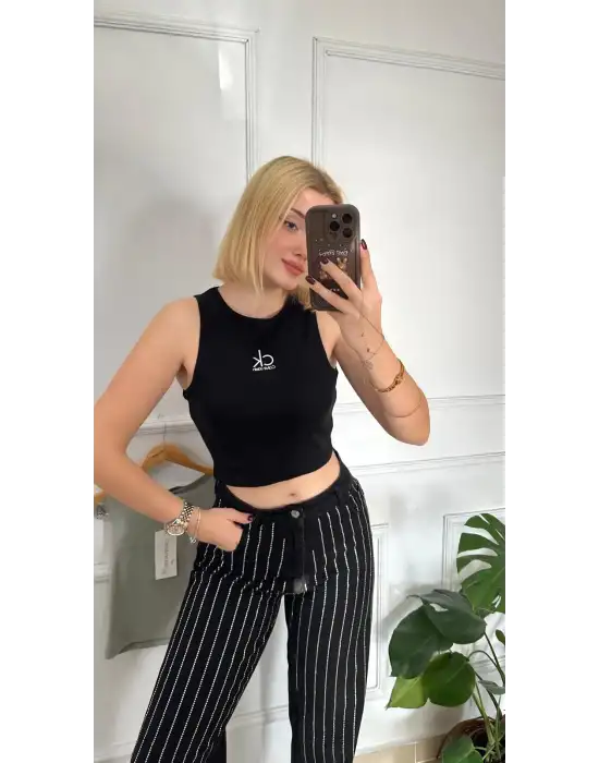 Orijinal Marka Etiketli %100 Pamuk Halter Yaka Crop