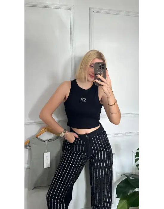 Orijinal Marka Etiketli %100 Pamuk Halter Yaka Crop