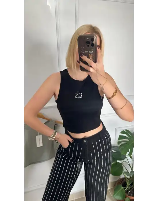 Orijinal Marka Etiketli %100 Pamuk Halter Yaka Crop