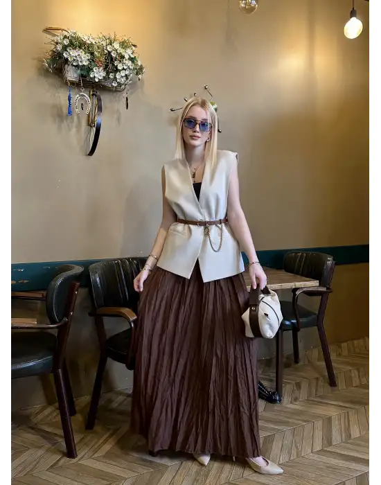 Polene AcıKahve Crush Maxi Boy Uzun Etek