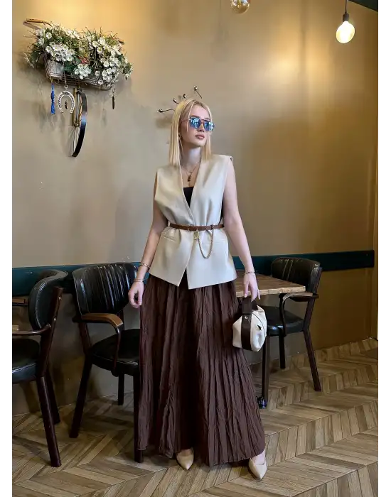 Polene AcıKahve Crush Maxi Boy Uzun Etek