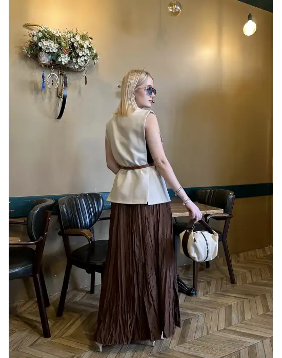 Polene AcıKahve Crush Maxi Boy Uzun Etek