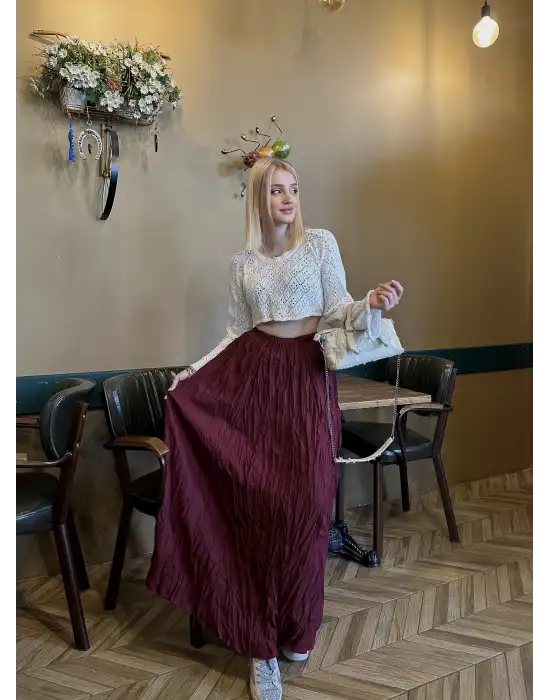 Polene Bordo Crush Maxi Boy Uzun Etek