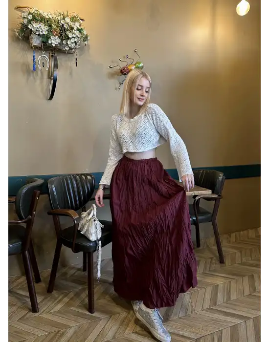 Polene Bordo Crush Maxi Boy Uzun Etek