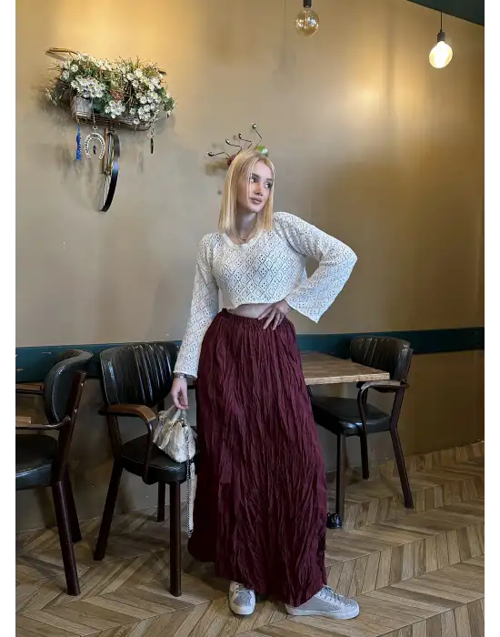 Polene Bordo Crush Maxi Boy Uzun Etek