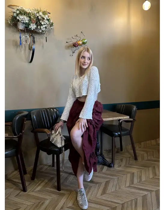 Polene Bordo Crush Maxi Boy Uzun Etek