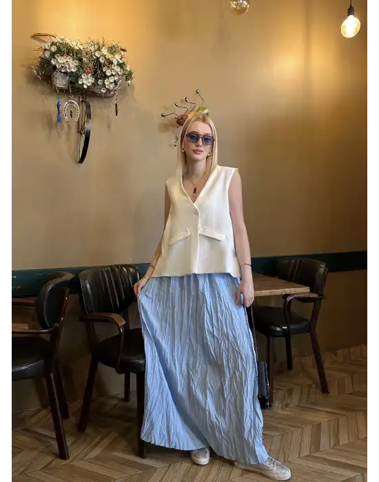 Polene Bebe Mavi Crush Maxi Boy Uzun Etek