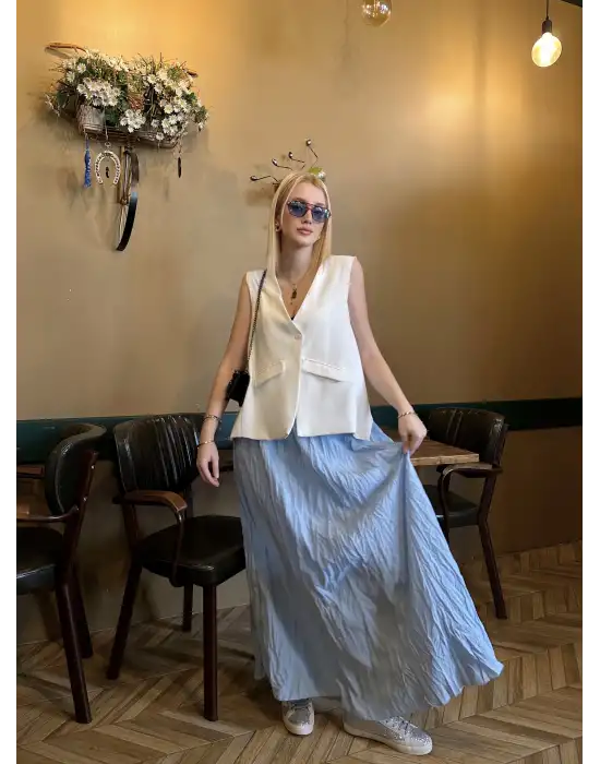 Polene Bebe Mavi Crush Maxi Boy Uzun Etek