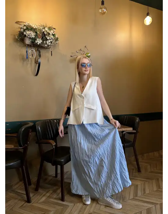 Polene Bebe Mavi Crush Maxi Boy Uzun Etek