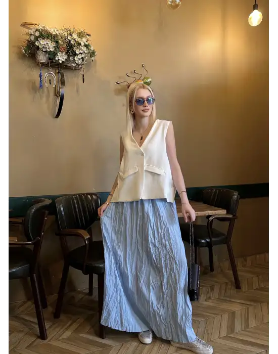 Polene Bebe Mavi Crush Maxi Boy Uzun Etek