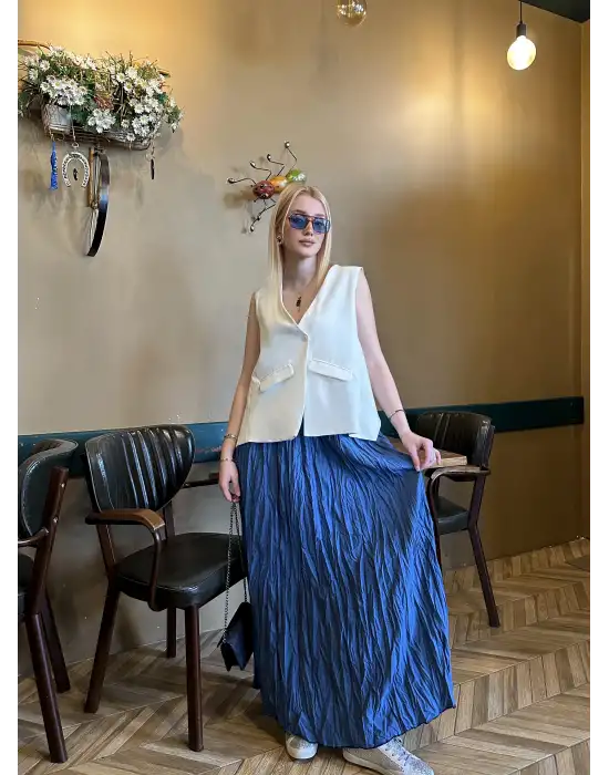 Polene İndigo Mavi Crush Maxi Boy Uzun Etek