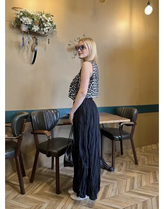 Polene Siyah Crush Maxi Boy Uzun Etek