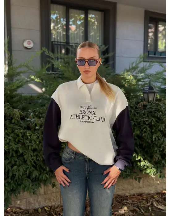 Polin Polo Yaka Nakışlı Şardonlu Sweatshirt