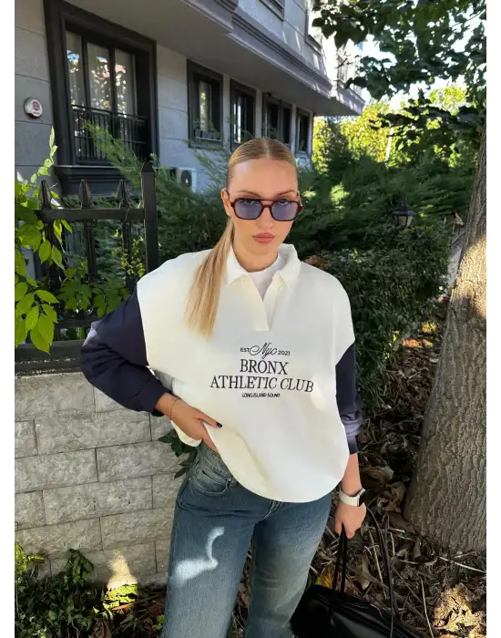 Polin Polo Yaka Nakışlı Şardonlu Sweatshirt