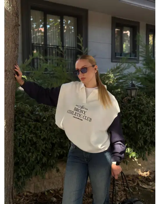 Polin Polo Yaka Nakışlı Şardonlu Sweatshirt