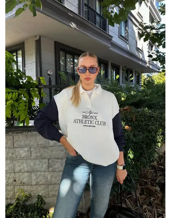 Polin Polo Yaka Nakışlı Şardonlu Sweatshirt