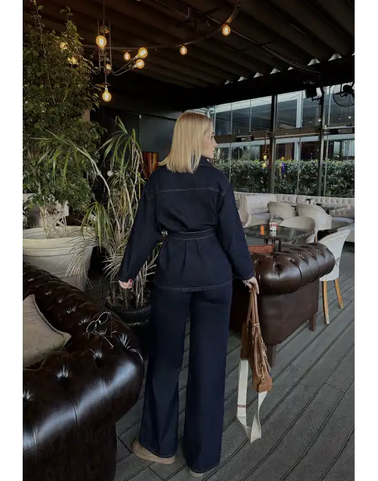 Rins Kuşaklı Ceket Pantolon Denim Takım