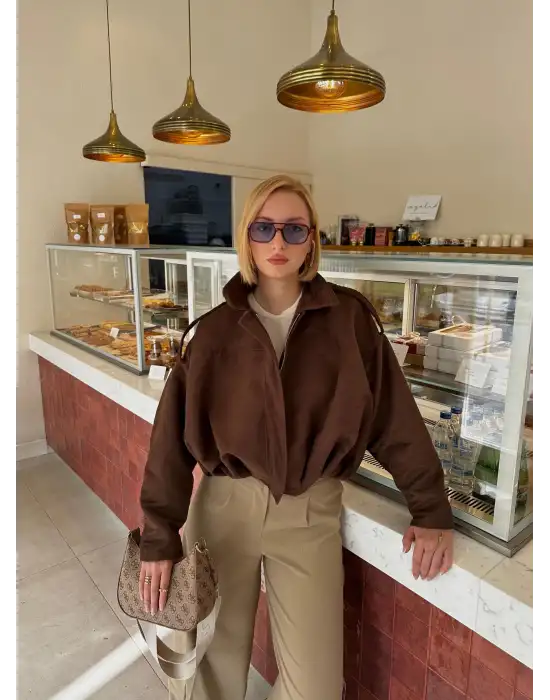 Rodney Kahve Apoletli Süet Ceket