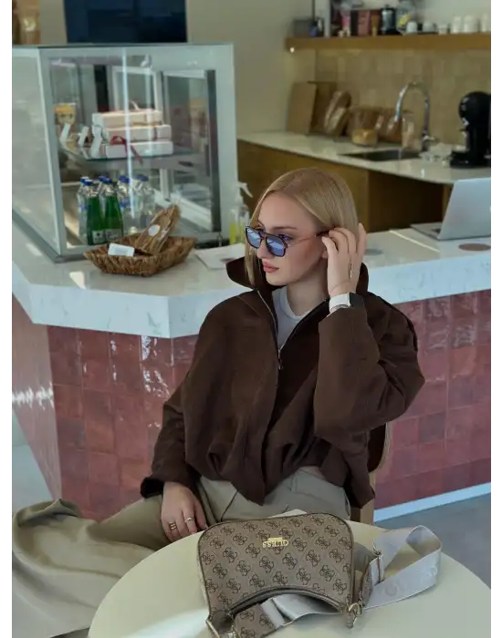 Rodney Kahve Apoletli Süet Ceket