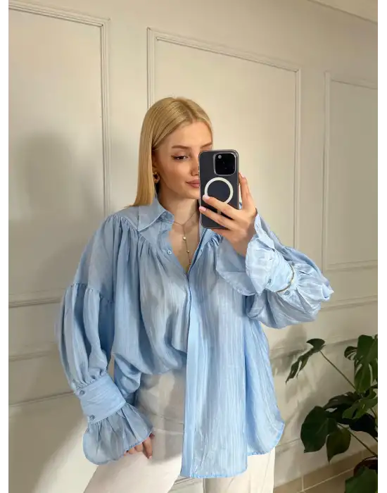 Soleil BebeMavi Fırfırlı Volanlı Gömlek