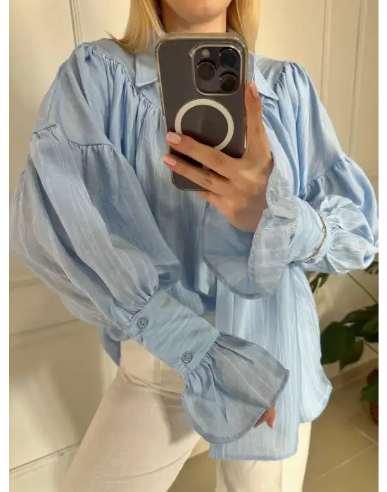 Soleil BebeMavi Fırfırlı Volanlı Gömlek