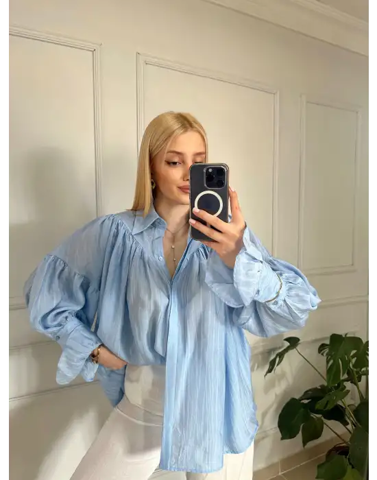 Soleil BebeMavi Fırfırlı Volanlı Gömlek