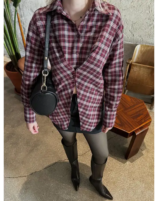 Tasarım Ekose Asimetrik Gömlek