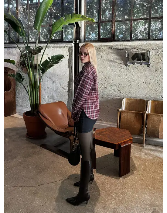 Tasarım Ekose Asimetrik Gömlek