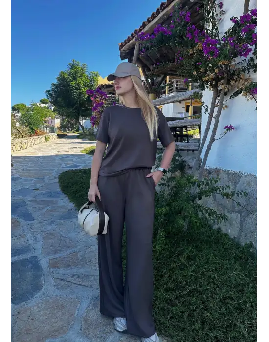 Urban Kahve Esnek Yumuşacık Modal Kumaş İkili Alt/Üst Takım