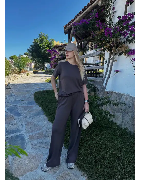 Urban Kahve Esnek Yumuşacık Modal Kumaş İkili Alt/Üst Takım