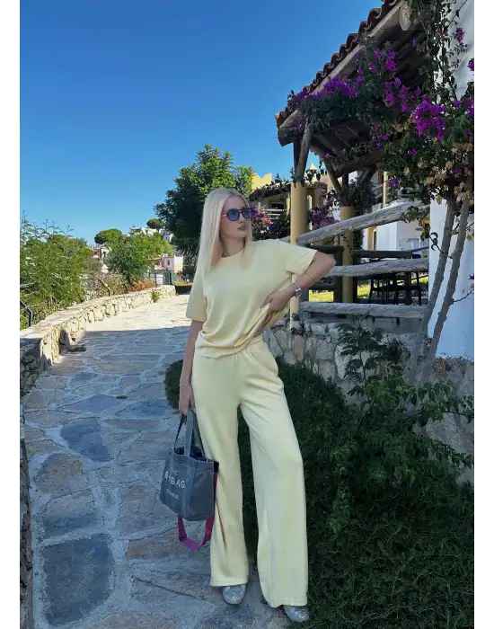 Urban Pastel Sarı Esnek Yumuşacık Modal Kumaş İkili Alt/Üst Takım