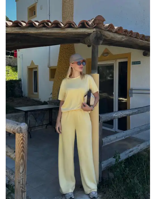 Urban Pastel Sarı Esnek Yumuşacık Modal Kumaş İkili Alt/Üst Takım