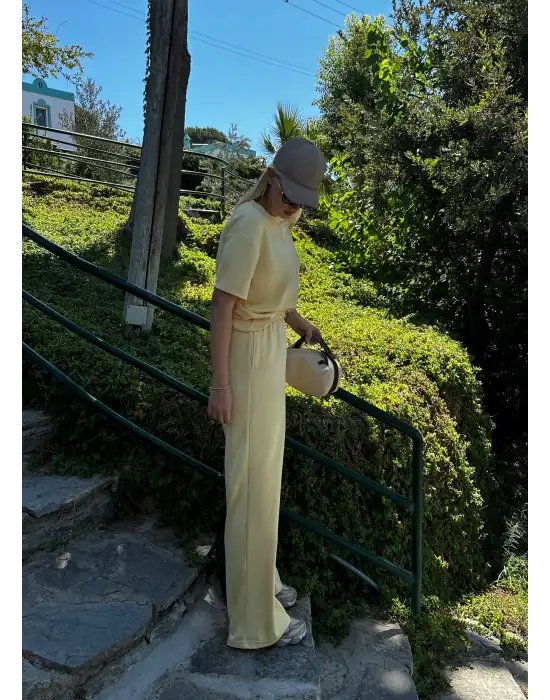 Urban Pastel Sarı Esnek Yumuşacık Modal Kumaş İkili Alt/Üst Takım