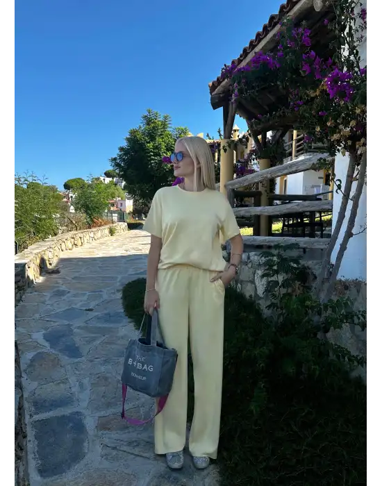 Urban Pastel Sarı Esnek Yumuşacık Modal Kumaş İkili Alt/Üst Takım