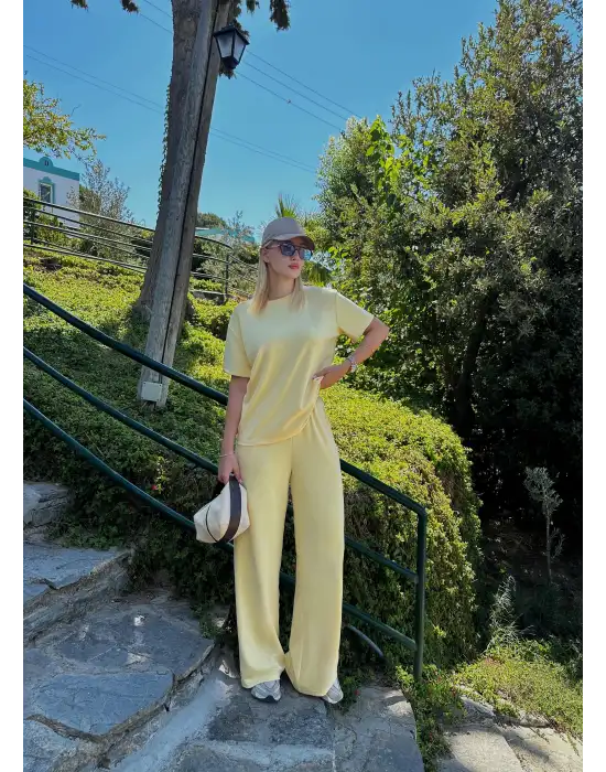 Urban Pastel Sarı Esnek Yumuşacık Modal Kumaş İkili Alt/Üst Takım