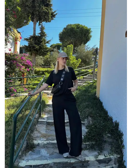 Urban Siyah Esnek Yumuşacık Modal Kumaş İkili Alt/Üst Takım