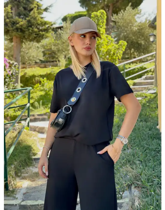 Urban Siyah Esnek Yumuşacık Modal Kumaş İkili Alt/Üst Takım