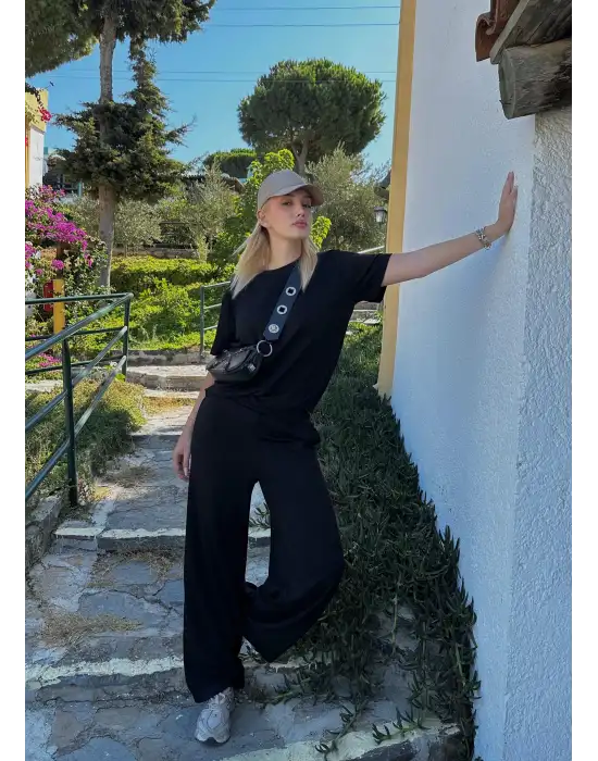 Urban Siyah Esnek Yumuşacık Modal Kumaş İkili Alt/Üst Takım