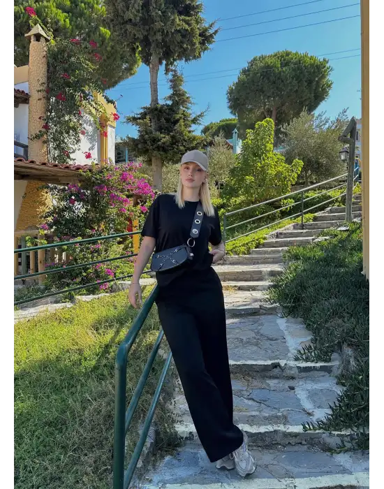 Urban Siyah Esnek Yumuşacık Modal Kumaş İkili Alt/Üst Takım