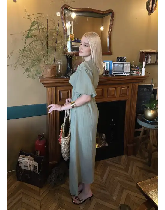 Vayla Çağla Müslin Kumaş Bağlama Detaylı Elbise